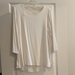 Le Lis Cream Long Sleeve Top with Lace Hem